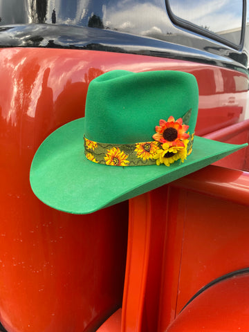 Vintage Refashion Green Sunflower Felt Hat - 7 1/8